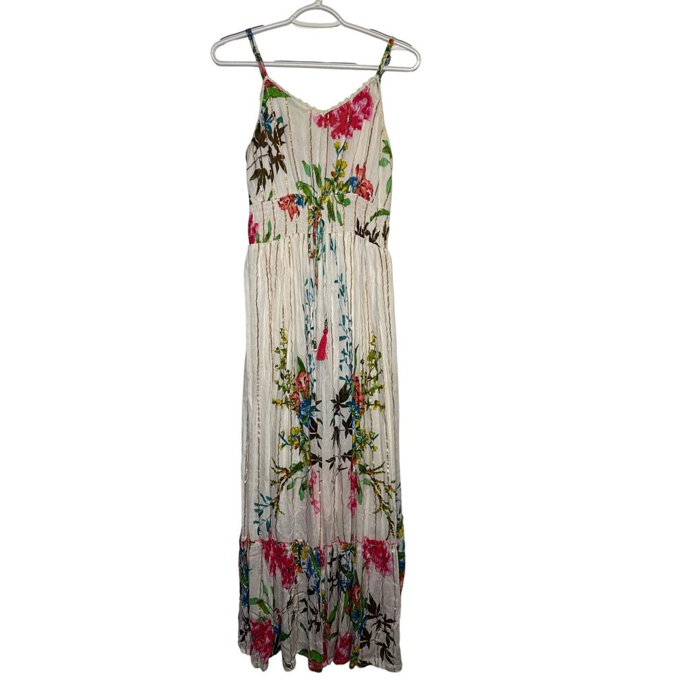 Anthropologie Me 2 Magic tropical pleated beachy maxi‎ dress womens medium fairy